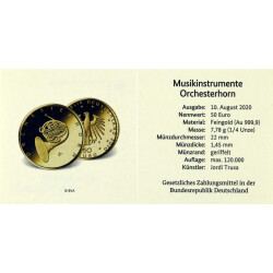 50 Euro Goldmünze Deutschland 2020 - "Orchesterhorn" - Serie: Musikinstrumente - D München