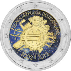 2 Euro Deutschland 2012 - 10 Jahre Bargeld - coloriert /...