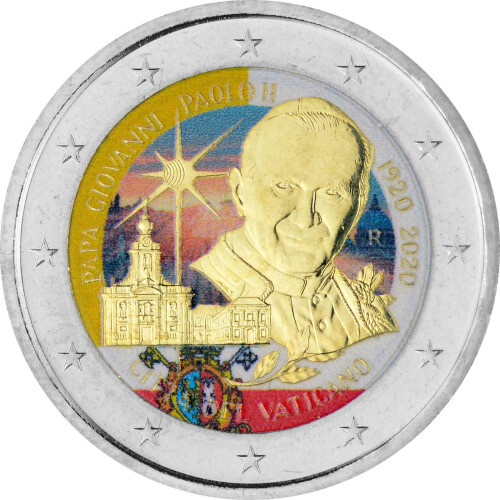 2 Euro Vatikan 2020 - Papst Johannes Paul II. - coloriert / mit Farbe