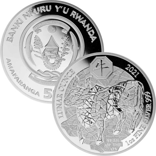50 Francs Ruanda 2021 - 1 Unze Silber PP - Lunar: Jahr des Ochsen