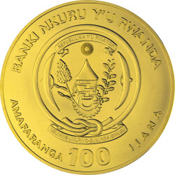 100 Francs Ruanda 2021 - 1 Unze Gold BU - Lunar: Jahr des Ochsen