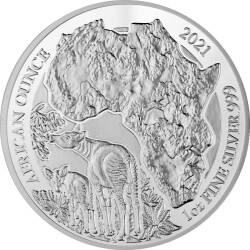 50 Francs Ruanda 2021 - 1 Unze Silber BU - African Ounce:...