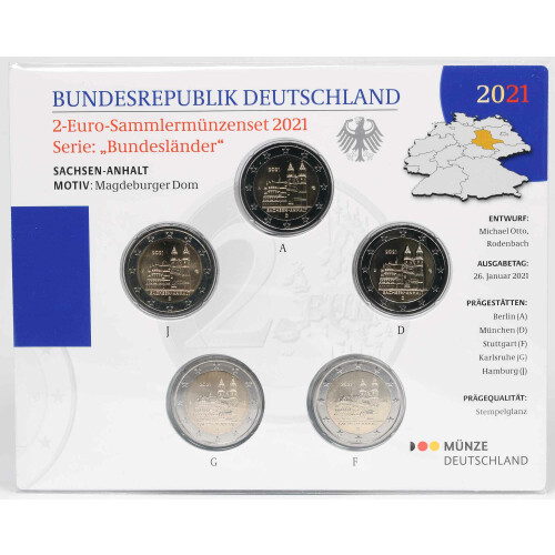 2 Euro Gedenkmünze Deutschland 2021 st - Magdeburger Dom - im Blister