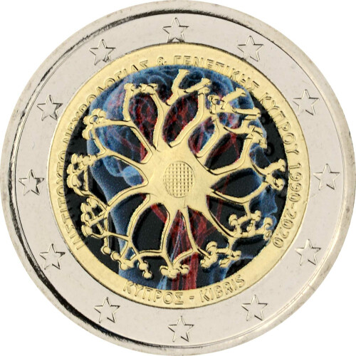 2 Euro Zypern 2020 - Neurologie & Genetik - coloriert / mit Farbe