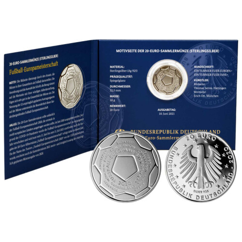 20 Euro Deutschland 2021 Silber PP - Fußball EM