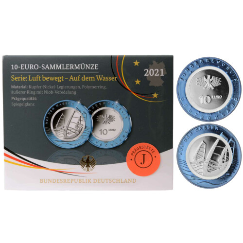 10 Euro Gedenkmünze Deutschland 2021 PP - Auf dem Wasser - J Hamburg