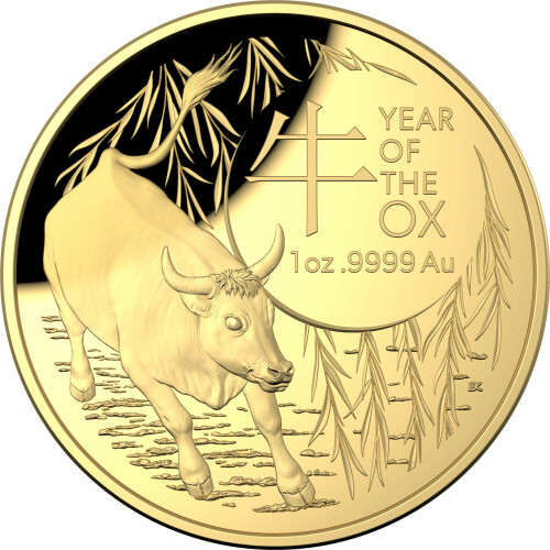 100 Dollar Australien 2021 1 Unze Gold PP - Jahr des Ochsen (gewölbt)