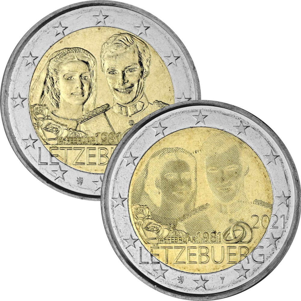 2 Euro Gedenkmünze Luxemburg 2021 bfr. - 40. Hochzeitstag ...