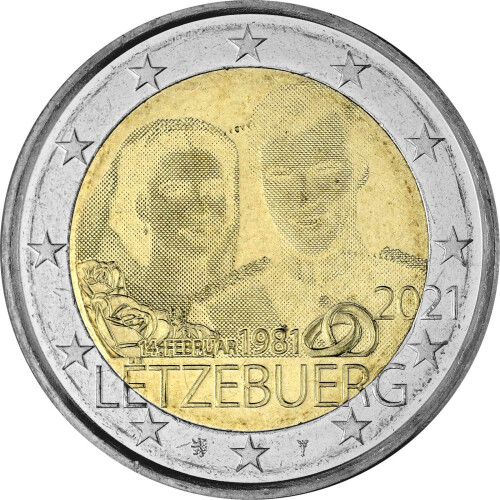 2 Euro Gedenkmünze Luxemburg 2021 bfr. - 40. Hochzeitstag Henri (Foto-Variante)