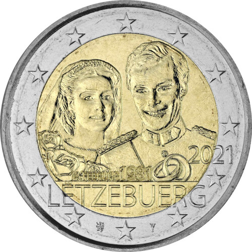 2 Euro Gedenkmünze Luxemburg 2021 bfr. - 40. Hochzeitstag Henri (Relief-Variante)