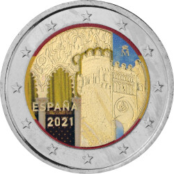 2 Euro Spanien 2021 - UNESCO Toledo - coloriert / mit Farbe