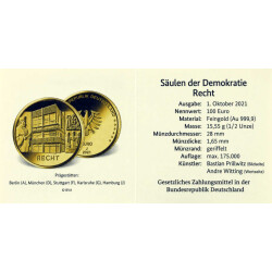 100 Euro Deutschland 2021 Gold st - Recht