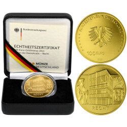 100 Euro Deutschland 2021 Gold st - Recht - G Karlsruhe