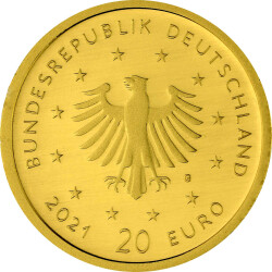 20 Euro Goldmünze "Schwarzspecht" - Deutschland 2021 - Serie: "Heimische Vögel" - G Karlsruhe