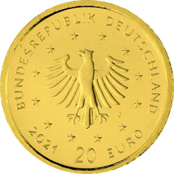 20 Euro Goldmünze "Schwarzspecht" - Deutschland 2021 - Serie: "Heimische Vögel" - J Hamburg