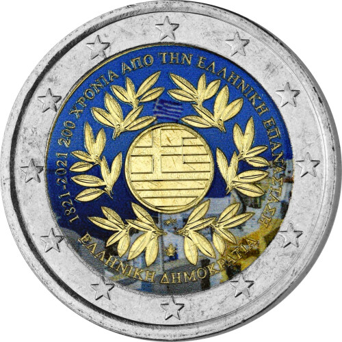 2 Euro Griechenland 2021 - Revolution - coloriert / mit Farbe