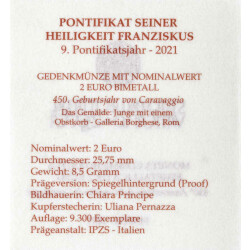 2 Euro Gedenkmünze Vatikan 2021 PP - Caravaggio - im Etui