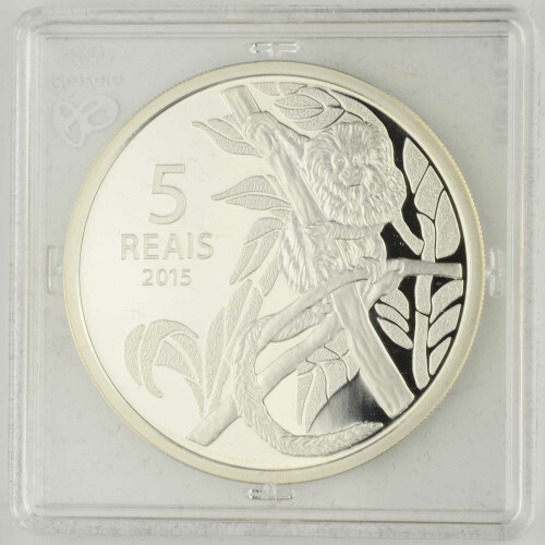 5 Reais Brasilien 2015 Silber PP Olympische Spiele Radsport Löwenkopfäffchen
