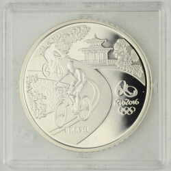 5 Reais Brasilien 2015 Silber PP Olympische Spiele Radsport Löwenkopfäffchen