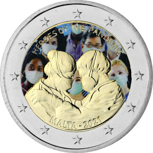 2 Euro Malta 2021 - Helden der Pandemie - coloriert / mit Farbe