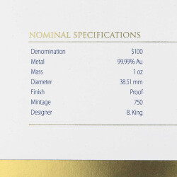 100 Dollar Australien 2022 1 Unze Gold PP - Jahr des Tigers gewölbt Dome-Shape