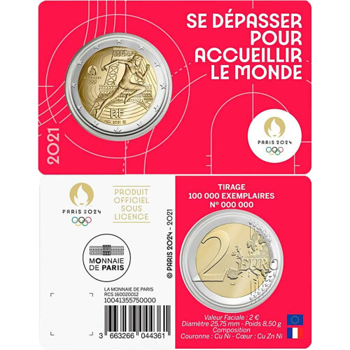 2 Euro Gedenkmünze Frankreich 2021 st - Olympische Spiele / Marianne sprintet (rot)