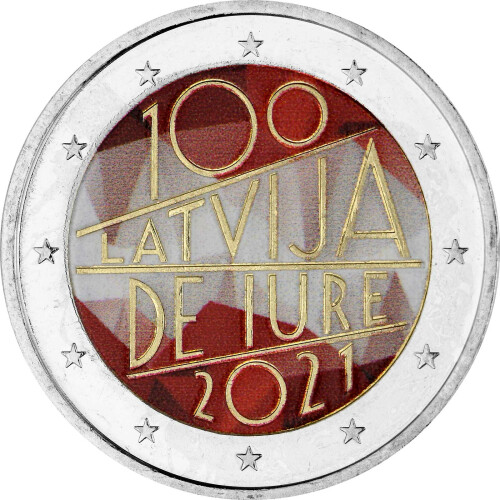 2 Euro Lettland 2021 - 100 Jahre Anerkennung - coloriert / mit Farbe