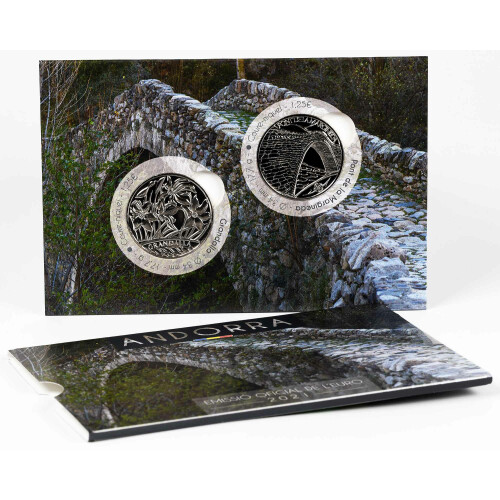 2 x 1,25 Euro Gedenkmünze Andorra 2021 st - Narzisse & Brücke von Margineda - im Blister