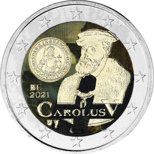 2 Euro Belgien 2021 - Karlsgulden / Karl V. - coloriert / mit Farbe