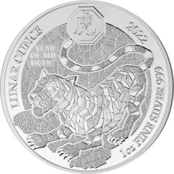 50 Francs Ruanda 2022 - 1 Unze Silber BU - Lunar: Jahr des Tigers