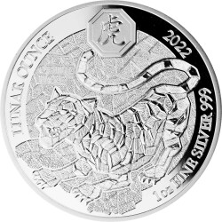 50 Francs Ruanda 2022 - 1 Unze Silber PP - Lunar: Jahr des Tigers