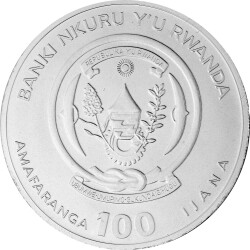 100 Francs Ruanda 2022 - 1 Unze Platin BU - Lunar: Jahr des Tigers