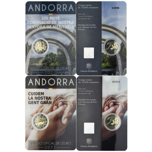 SET: 2 x 2 Euro Gedenkmünze Andorra 2021 - Meritxell + Senioren