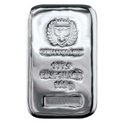 100 Gramm Silberbarren Germania Mint Barren .9999 Silber