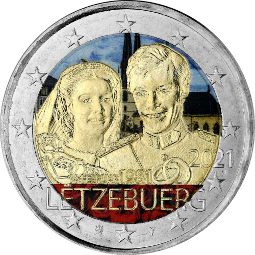 2 Euro Luxemburg 2021- 40. Hochzeitstag Henri - coloriert / mit Farbe