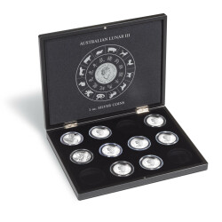 LEUCHTTURM Münzkassette für 12 Lunar 3 Silbermünzen (1 Unze) in Kapseln, schwarz