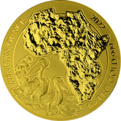 100 Francs Ruanda 2022 - 1 Unze Gold BU - African Ounce: Pelikan