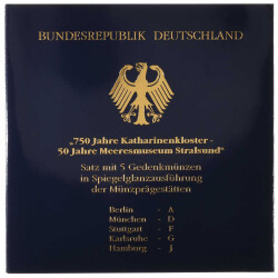 5 x 10 DM Gedenkm&uuml;nze 2001 PP -...