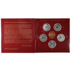 5 x 10 DM Gedenkmünze 1999 PP - 50 Jahre Grundgesetz für die BRD - A D F G J