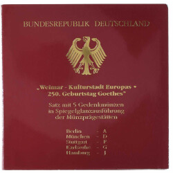 5 x 10 DM Gedenkmünze 1999 PP - Weimar/Goethe - A D...