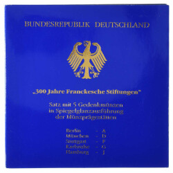 5 x 10 DM Gedenkmünze 1998 PP - 300 Jahre Franckesche Stiftungen - A D F G J
