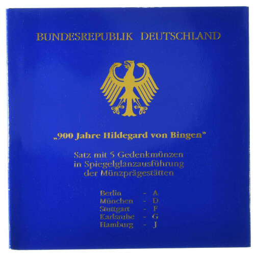 5 x 10 DM Gedenkmünze 1998 PP - 900. Geburtstag Hildegard von Bingen - A D F G J