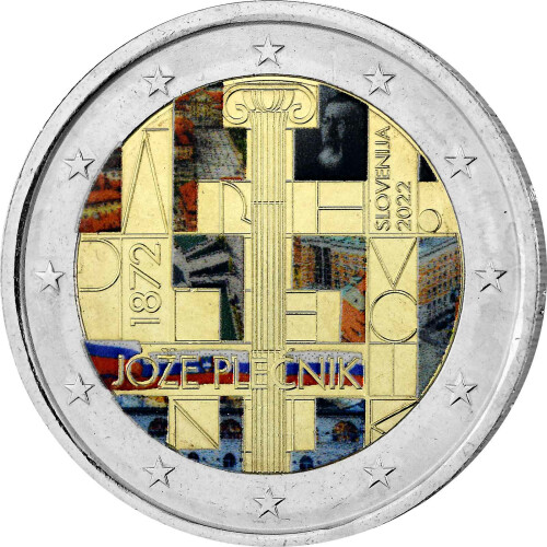2 Euro Slowenien 2022 - Joze Plecnik - coloriert / mit Farbe