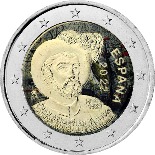 2 Euro Spanien 2022 - Weltumsegelung - coloriert / mit Farbe