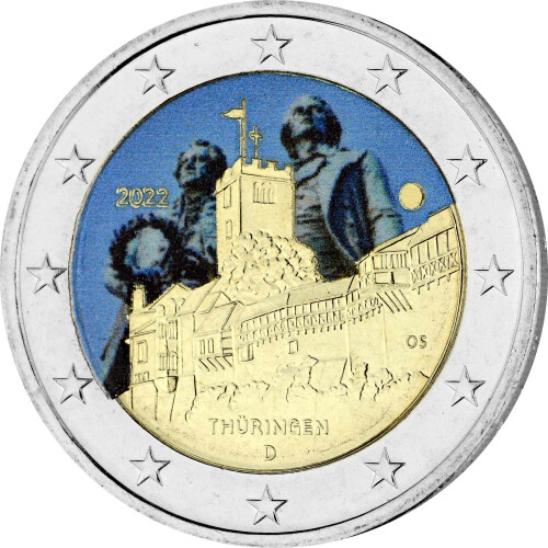 2 Euro Deutschland 2022 - Wartburg Eisenach (A) - coloriert / mit Farbe