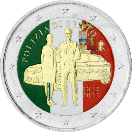 2 Euro Italien 2022 - 170 Jahre Nationalpolizei - coloriert / mit Farbe