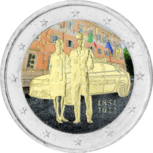 2 Euro Italien 2022 - 170 Jahre Nationalpolizei - coloriert / mit Farbe