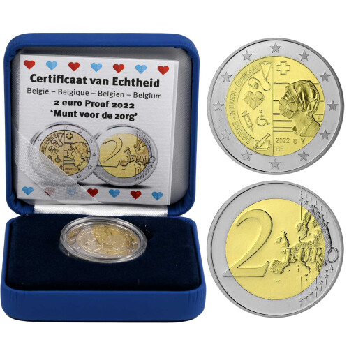 2 Euro Gedenkmünze Belgien 2022 PP - Gesundheitssystem / Danke - im Etui