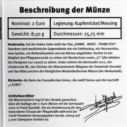 2 Euro Gedenkmünze Belgien 2022 PP - Gesundheitssystem / Danke - im Etui