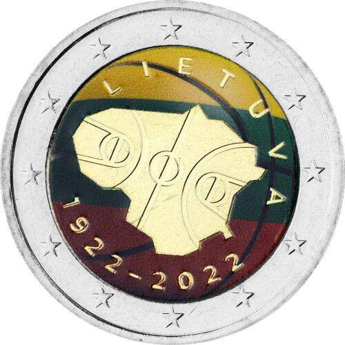 2 Euro Litauen 2022 - 100 Jahre Basketball - coloriert / mit Farbe